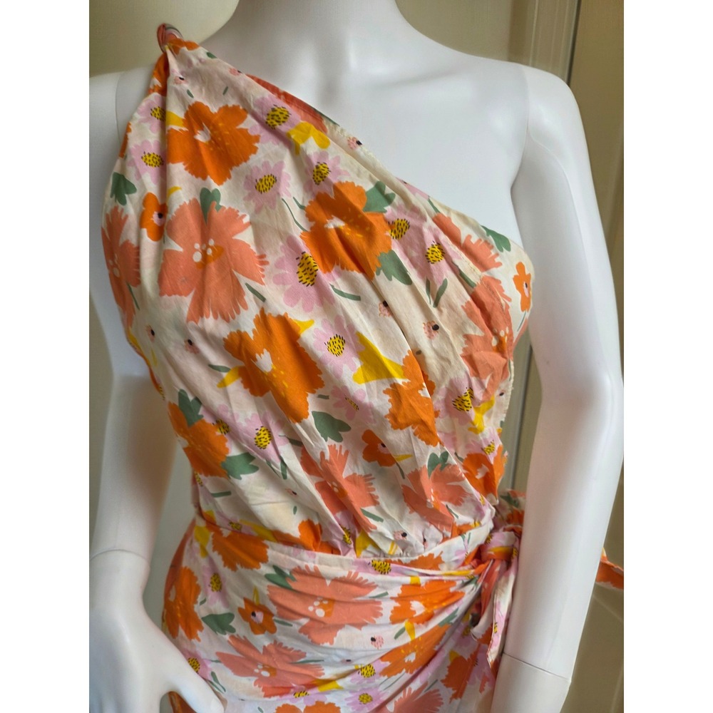 One and Only Collective Floral One Shoulder Wrap‎ Mini Dress Orange Pink L - Picture 4 of 12